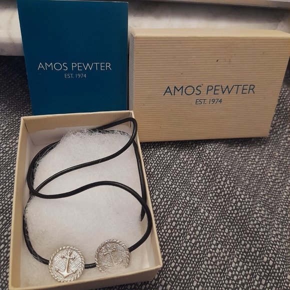 Amos Pewter Leather Necklace with Anchor Discs. - Picture 3 of 3